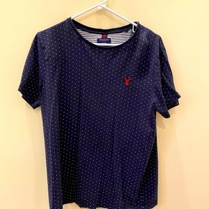 Blue t shirt with white polka dots